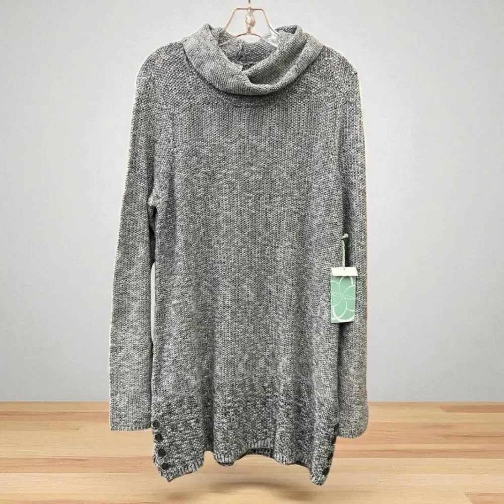 NWT Aventura Belinda L Grey Charcoal Cowl Neck Beautiful Stylish Sweater Tunic